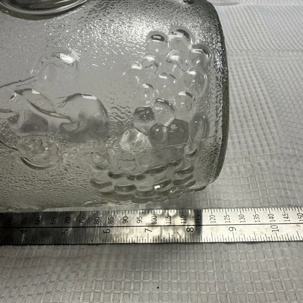 Vtg Raised Tall‎ Glass Sugar Canister Jar Metal Clamp Lid Fruit Decor 1.5L